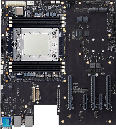 Top-down view of the Ampere Altra Dev Kit PCB with processor installed