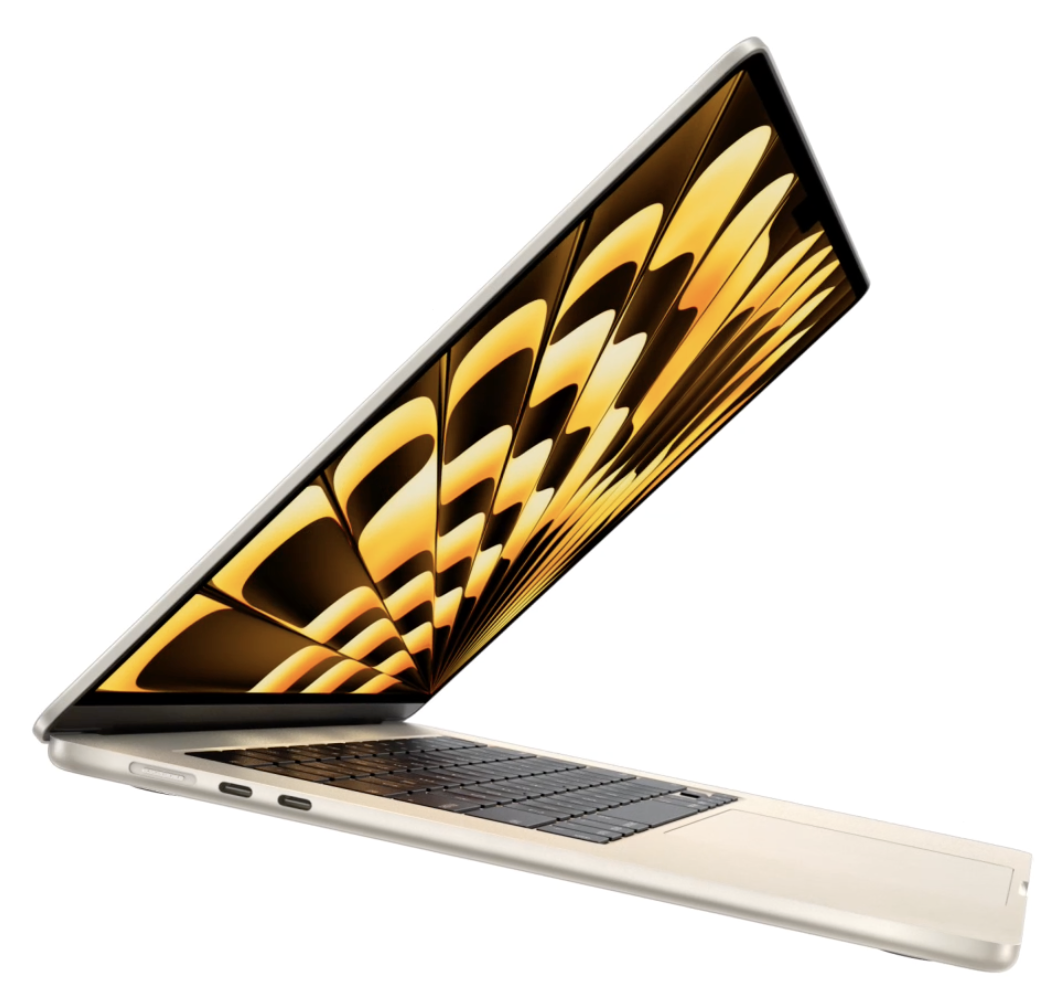 Side view of the new MacBook Air 15-inch in the Starlight color